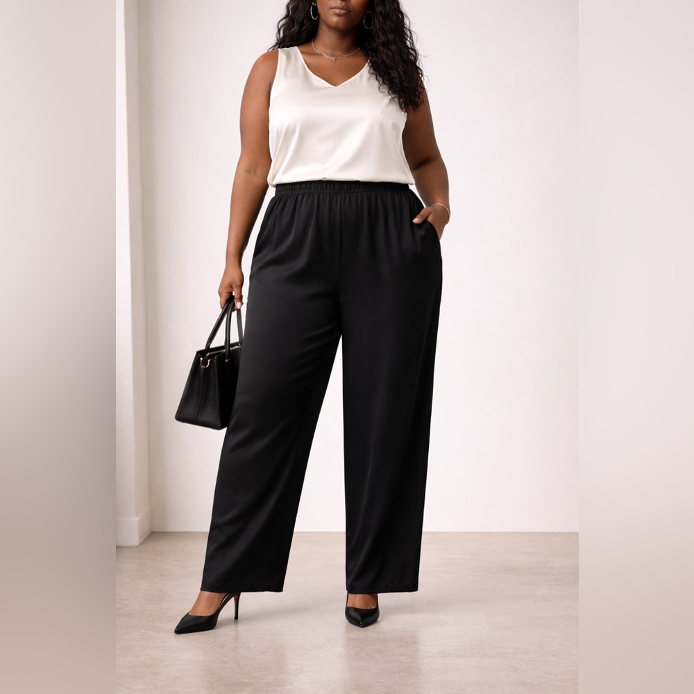 Eileen‎ Fisher 3X Quiet Luxury Minimalist  Silk Black Pants Executive Essential